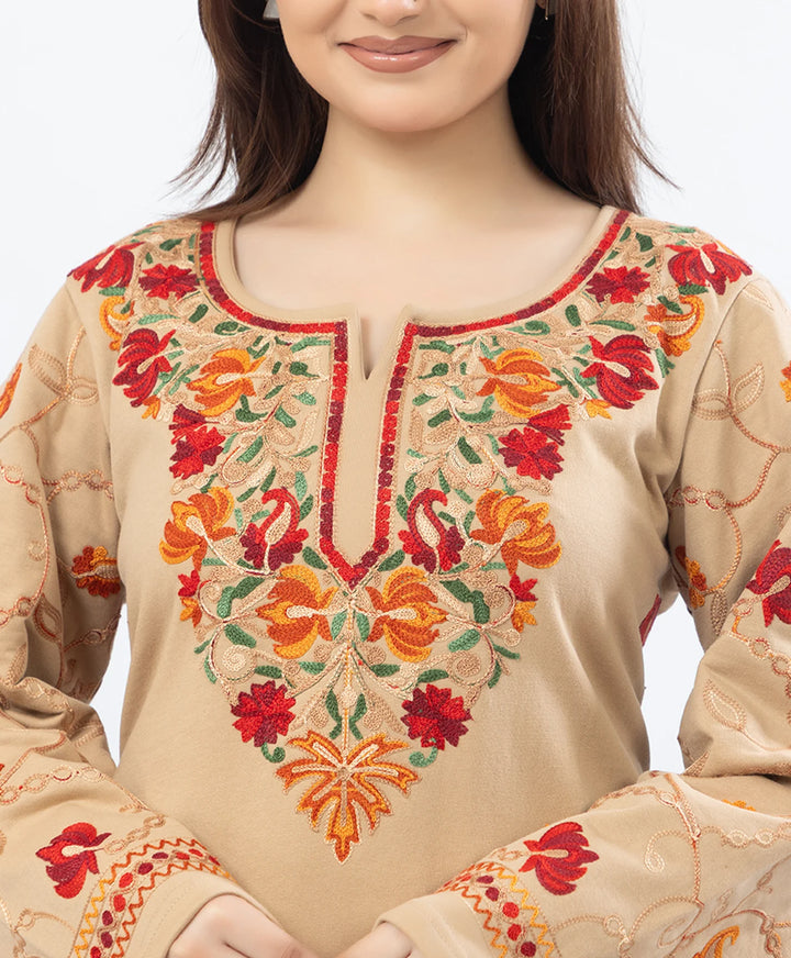 Straight Kurta Set with Kashmiri Embroidery.