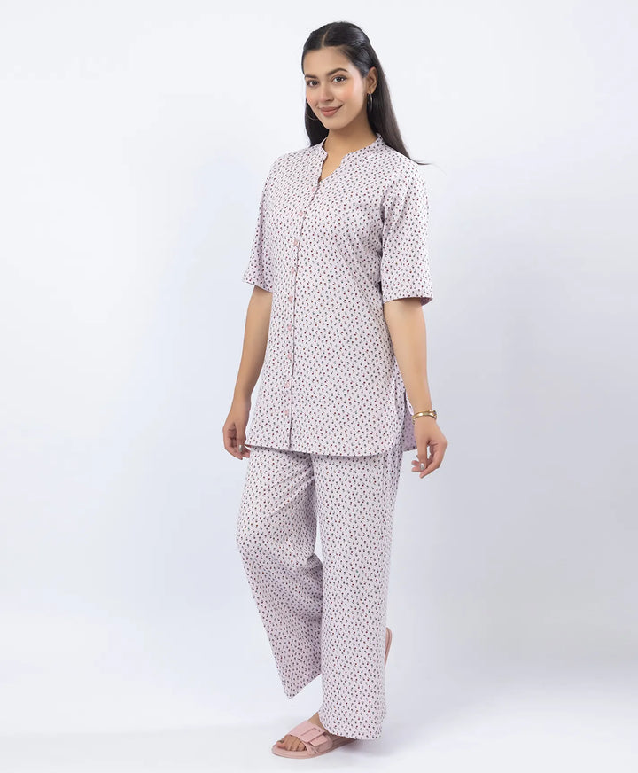 Front-Open Printed Wide-Leg Night Suit
