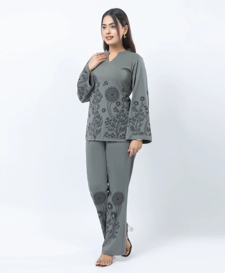 V-Notch Floral Tunic & Coordinated Printed Bottom Co-Ord Set