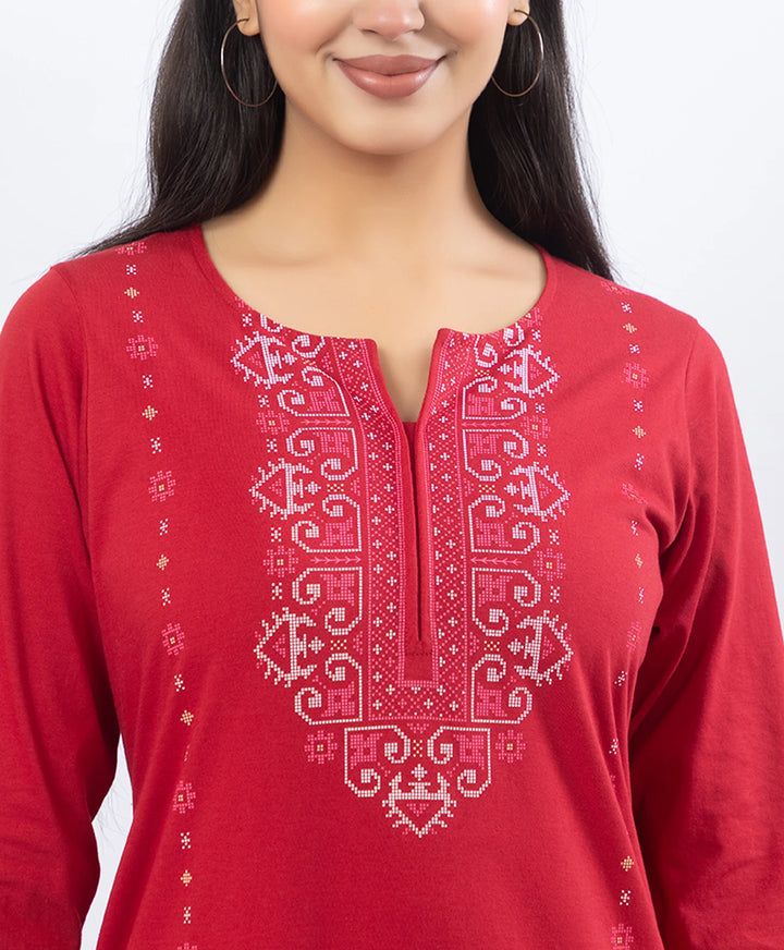 Embroidered-Style Printed Kurta Set