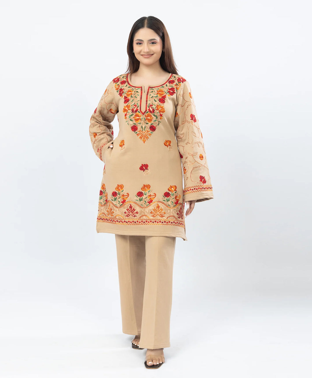 Straight Kurta Set with Kashmiri Embroidery.