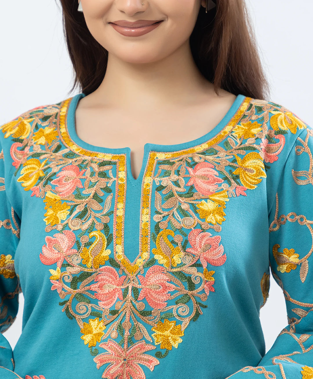 Straight Kurta Set with Kashmiri Embroidery.