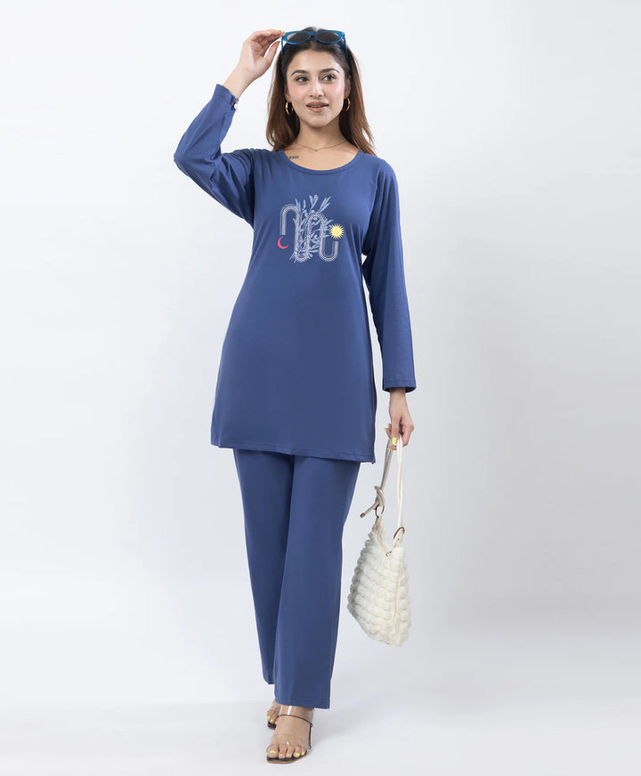 Classic Comfort Fit Printed Full-Sleeve Night Suit
