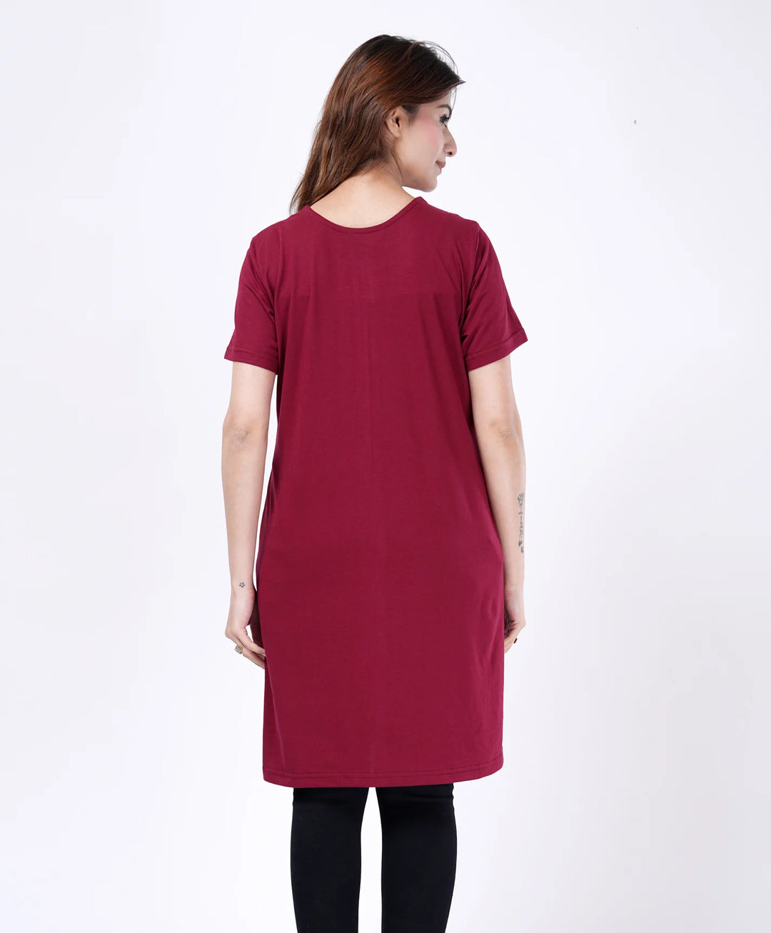 Elegant Printed Button-Neck Straight Long Top