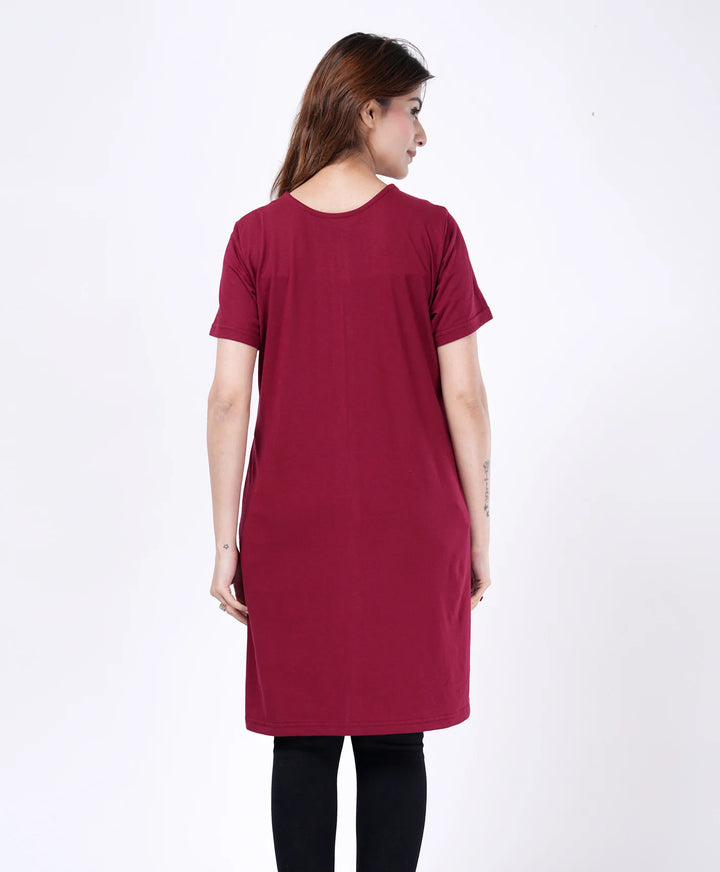 Elegant Printed Button-Neck Straight Long Top
