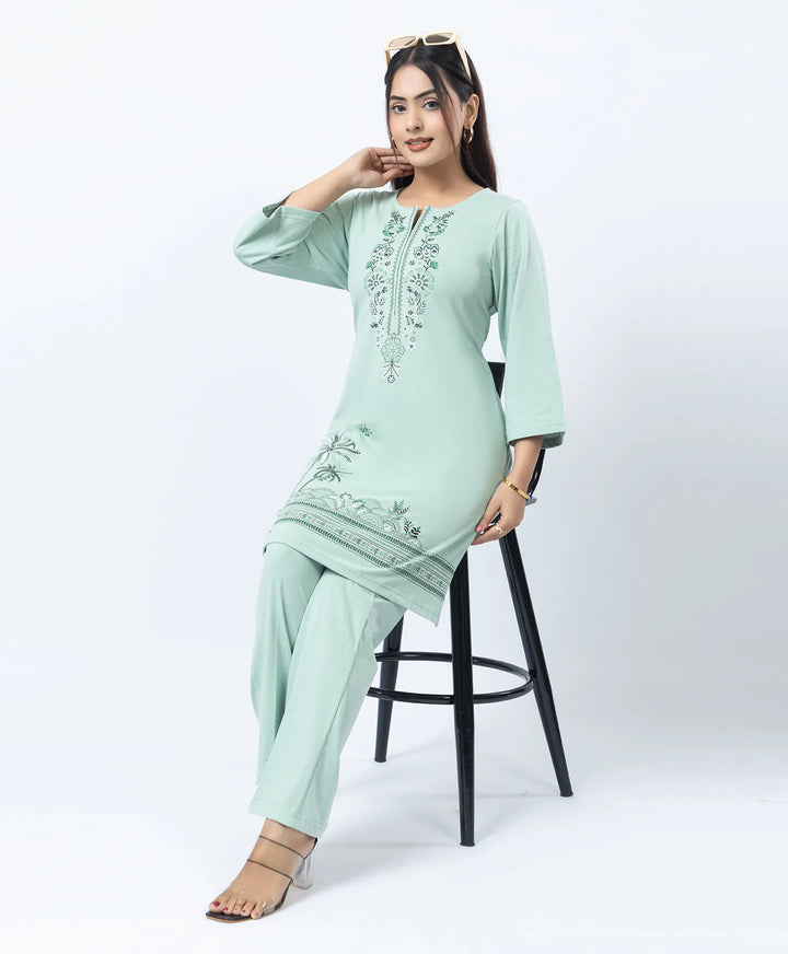 Premium Round Neck Border Printed Kurta Set with Straight-Fit Pants