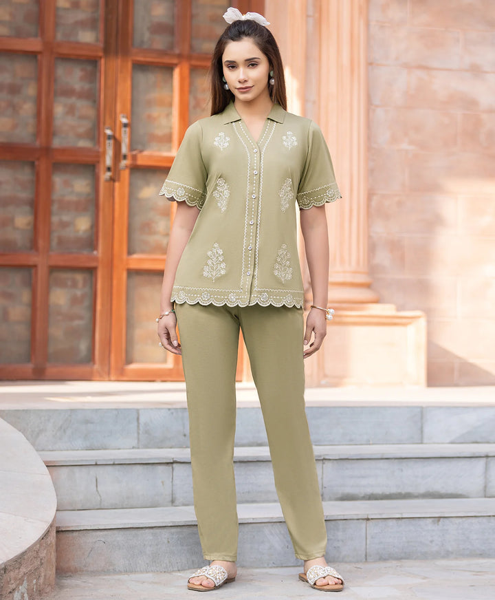 Elegant Embroidered Front-Open Co-Ord Set