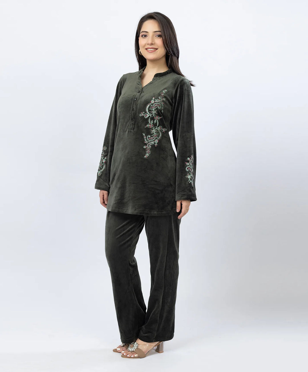 Premium Kurta Set with Band Neck and Sparkle Print