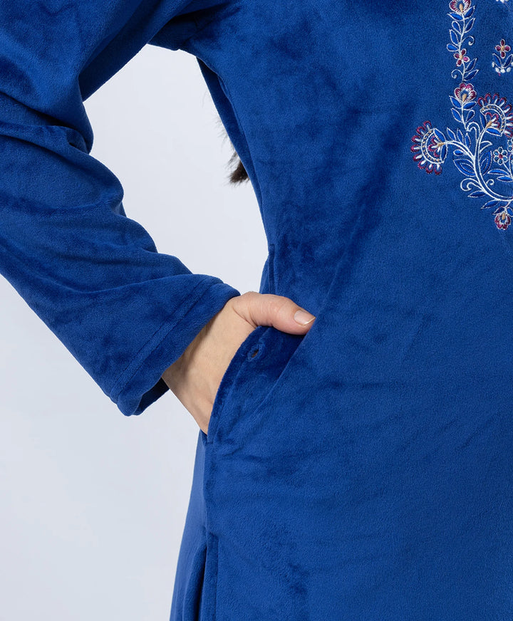 Round Neck Buttoned Kurta and Trouser Set with Embroidery & Pockets.