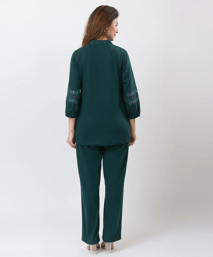 Elegant V-Neck Embroidered Co-Ord Set