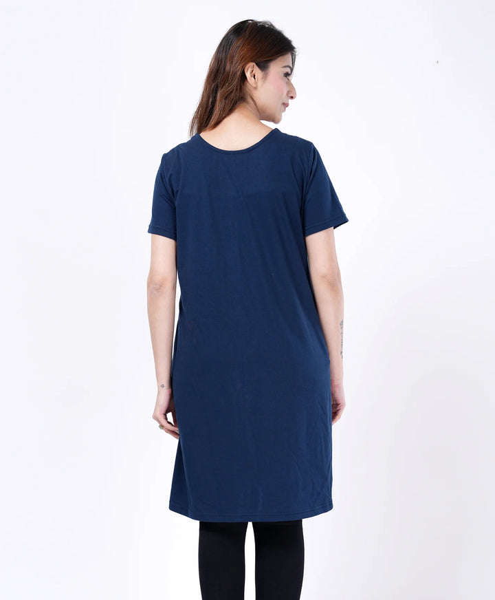 Elegant Printed Button-Neck Straight Long Top