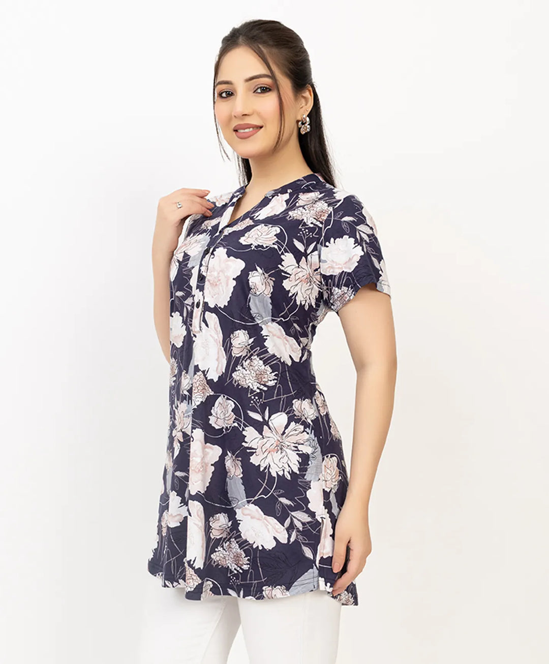 Floral Print Short Sleeve Tunic Kurti