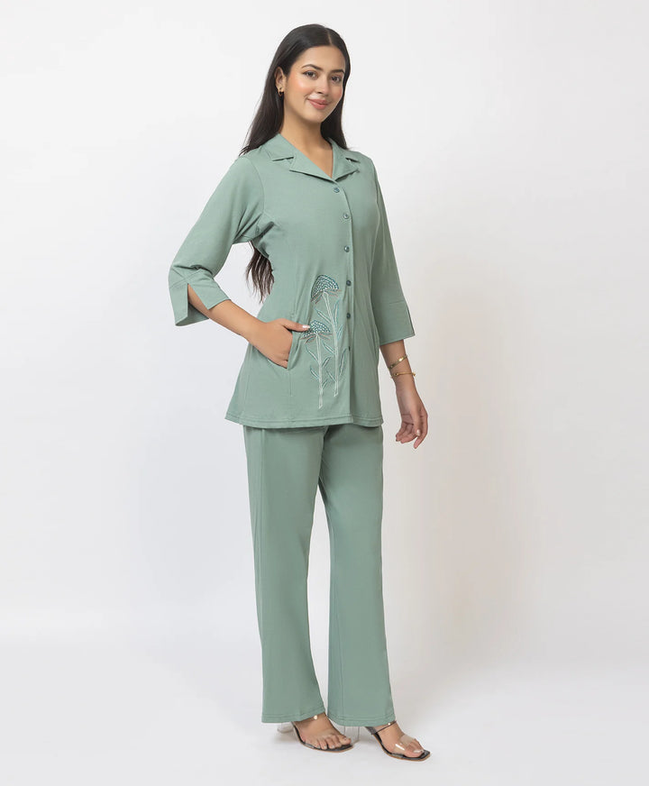 Premium Embroidered Collared Co-Ord Set