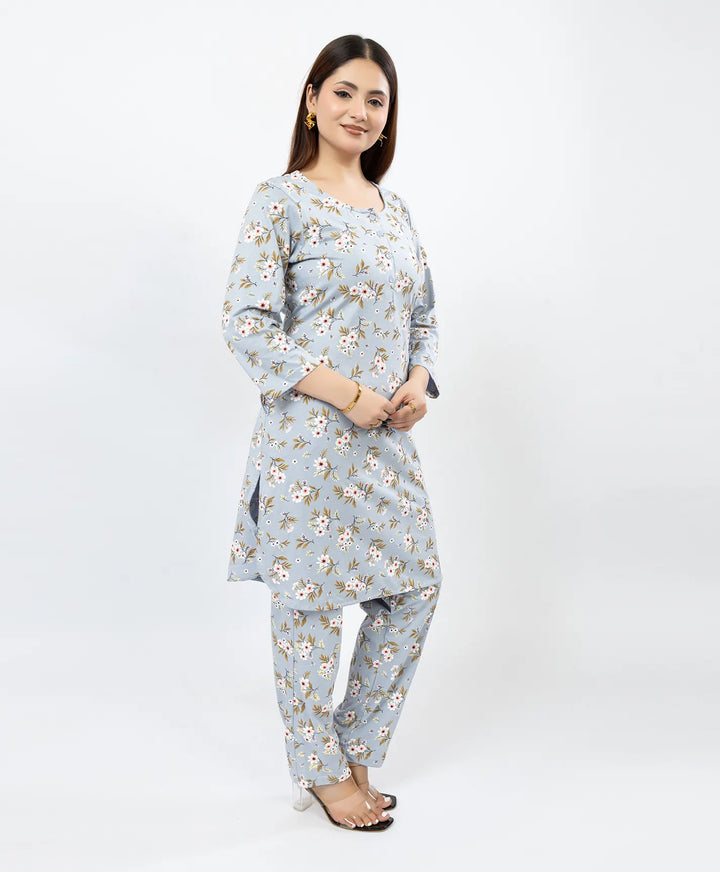 Quarter Sleeve Printed Cotton Kurta with Straight Pant Set