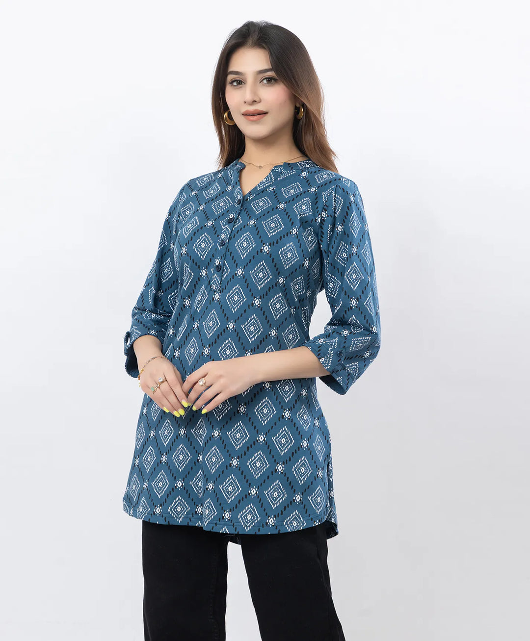 Floral Print Three-Quarter Sleeve Short Kurti