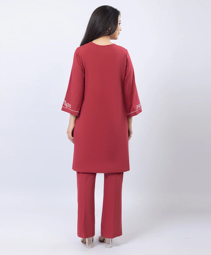 Embroidered V-Slit Straight Kurta Set