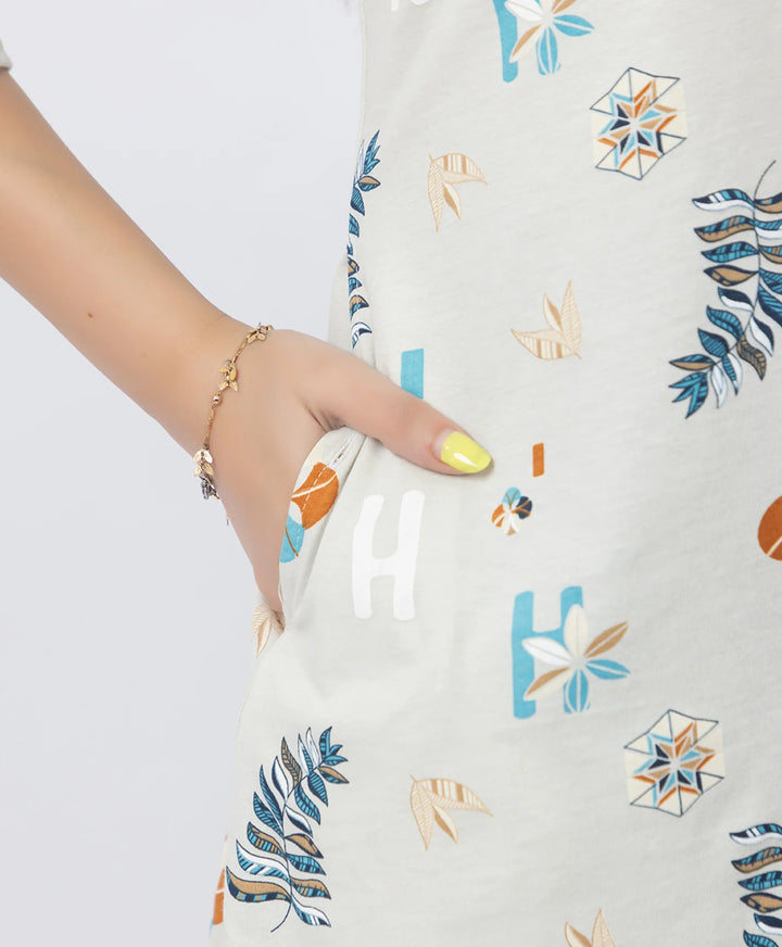 Floral Print Three-Quarter Sleeve Short Kurti