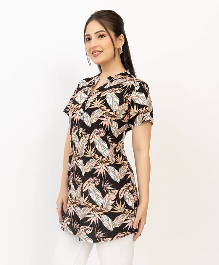 Floral Print Short Sleeve Tunic Kurti