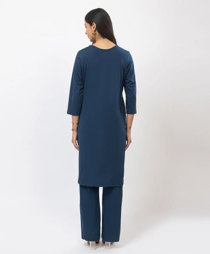 Stylish Neckline Embroidery Straight Kurta Pant Set