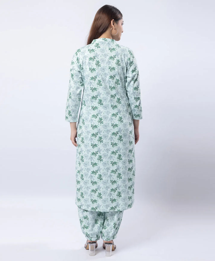 Mandarin Collar Quarter Sleeve Floral Kurti & Narrow Ankle Hem Afghani Suit
