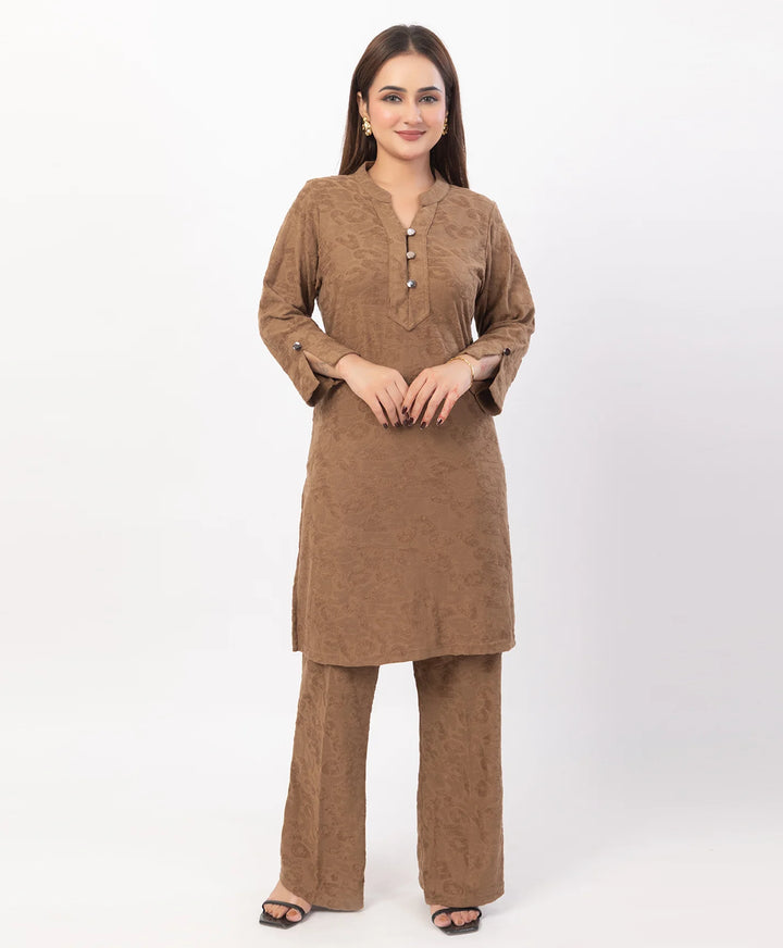 Straight Fit Kurta Set with Buttoned V-Placket & Notched Cuff Sleeves