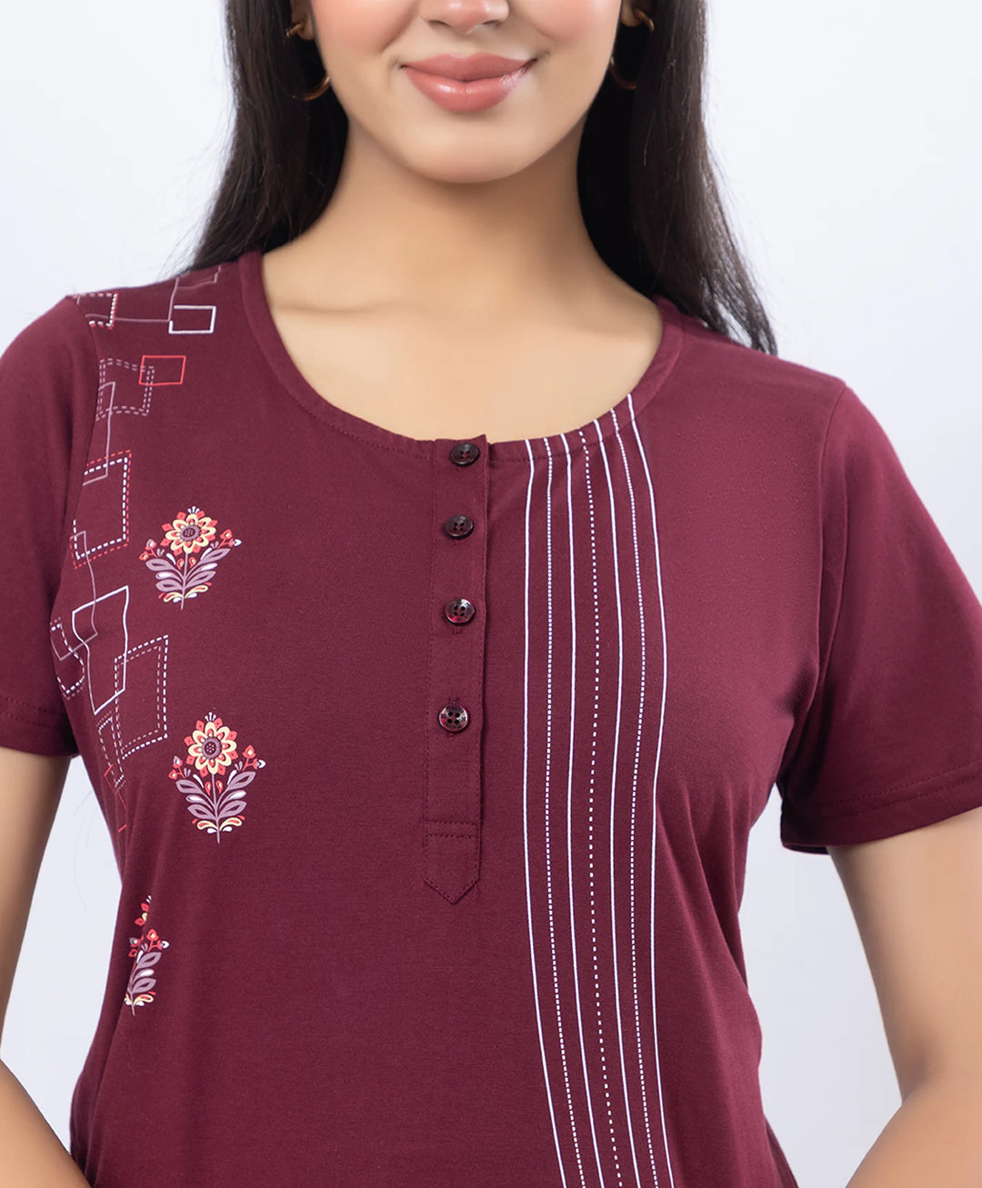 Printed Straight Kurta with Round Neck & Straight Pants Set