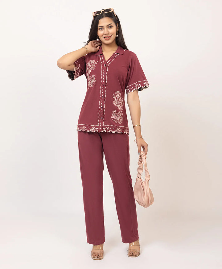 Elegant Embroidered Front-Open Co-Ord Set