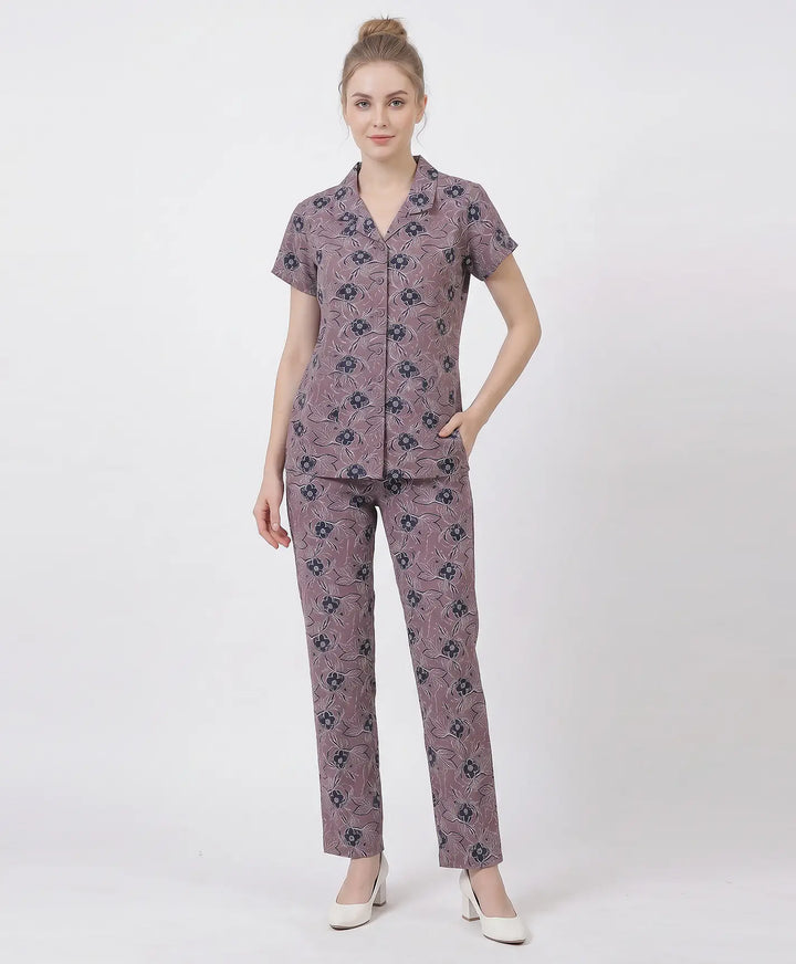 Floral Charm Front Open Night Suit