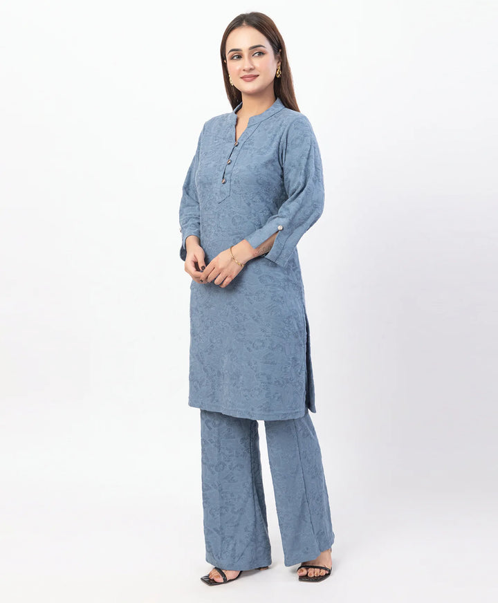 Straight Fit Kurta Set with Buttoned V-Placket & Notched Cuff Sleeves