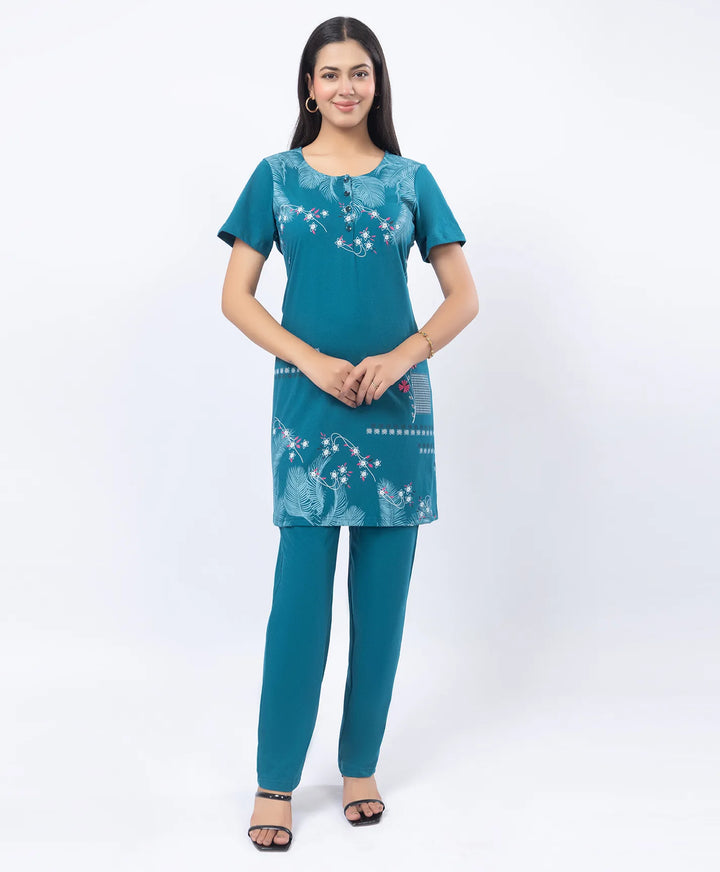 Printed Straight Kurta with Round Neck & Straight Pants Set