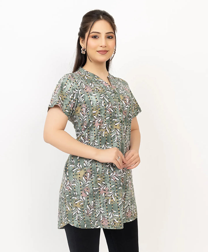 Floral Print Short Sleeve Tunic Kurti
