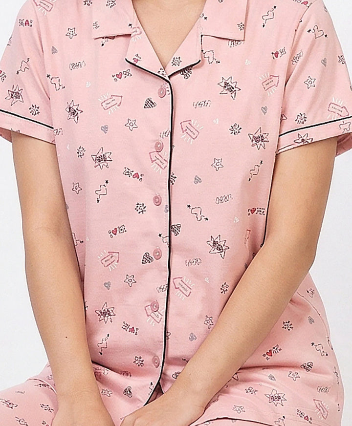 Collared Front Open Nightwear Set