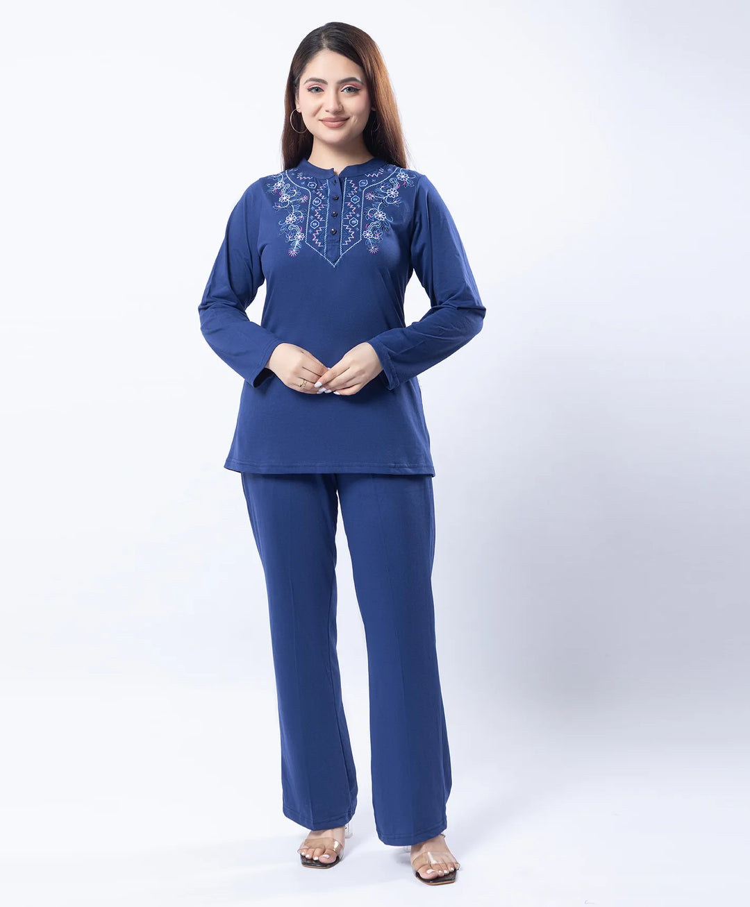 Embroidered Full Sleeve Mandarin Collar Co-Ord Set
