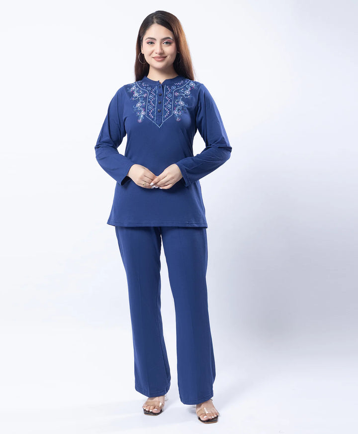 Embroidered Full Sleeve Mandarin Collar Co-Ord Set