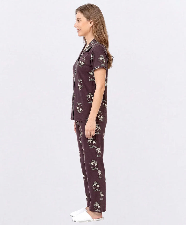 Collared Front Open Nightwear Set