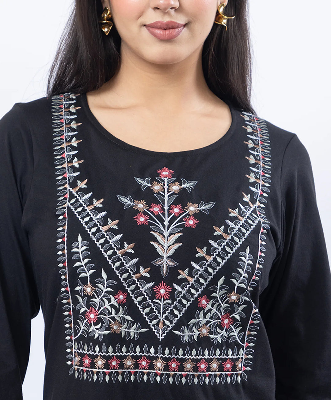 Premium Round Neck Embroidered Straight-Fit Co-Ord Set