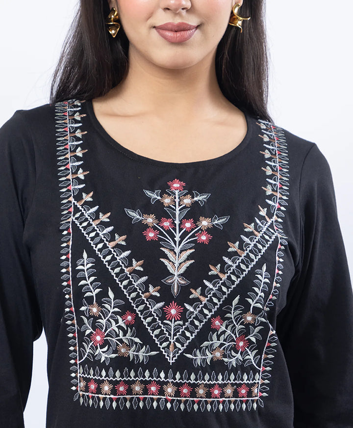 Premium Round Neck Embroidered Straight-Fit Co-Ord Set