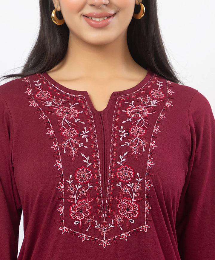 Stylish Neckline Embroidery Straight Kurta Pant Set