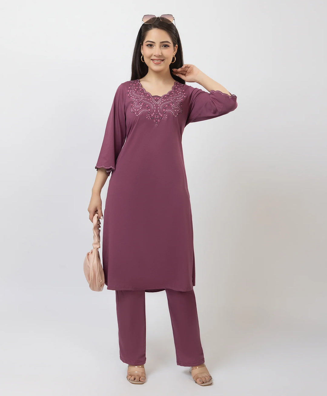Straight-Cut Embroidered Kurta with Pants