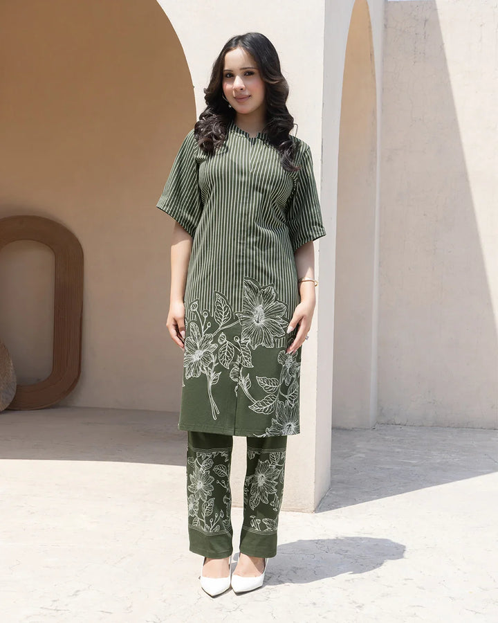 Long Monochrome Bloom Kurta Set