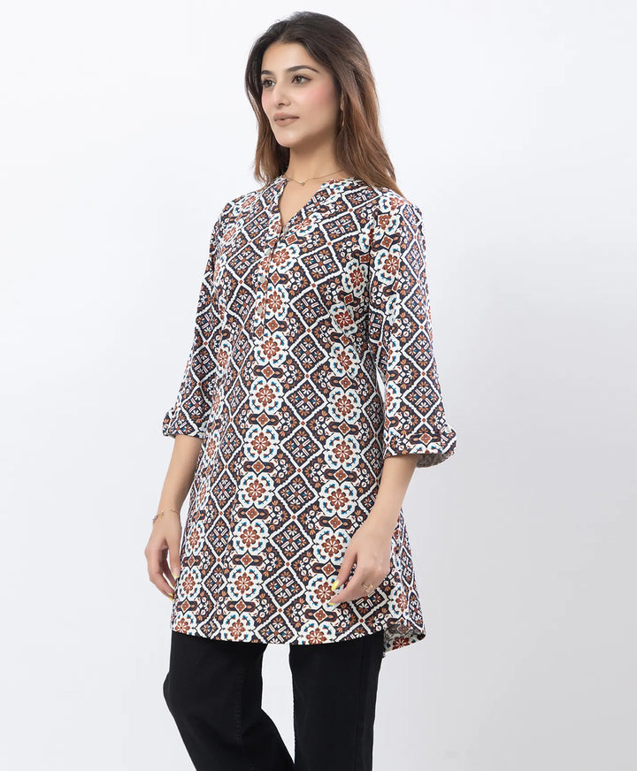 Floral Print Three-Quarter Sleeve Short Kurti