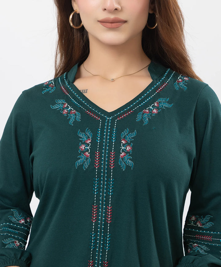 Elegant V-Neck Embroidered Co-Ord Set