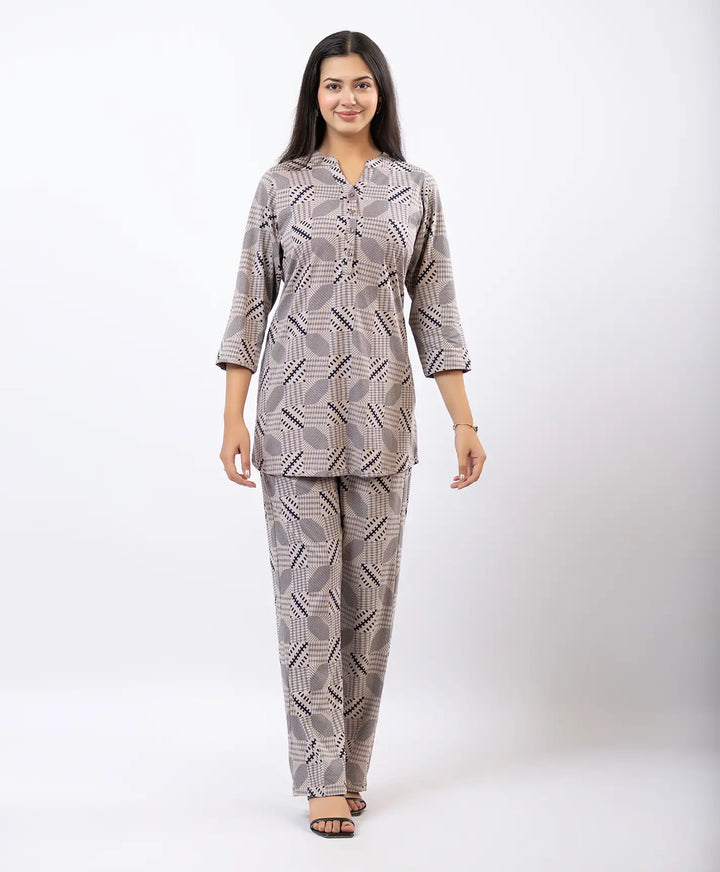 Relaxed Fit Printed Notch Neck Kurta & Straight Pants Set