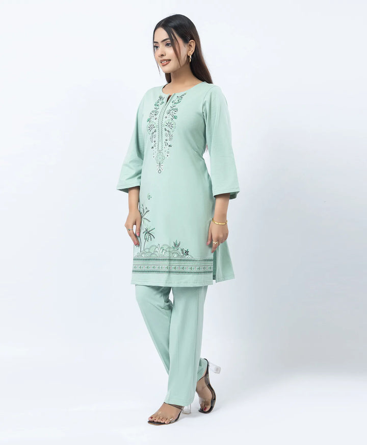 Premium Round Neck Border Printed Kurta Set with Straight-Fit Pants
