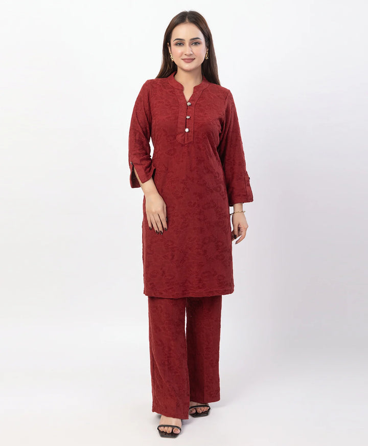 Straight Fit Kurta Set with Buttoned V-Placket & Notched Cuff Sleeves
