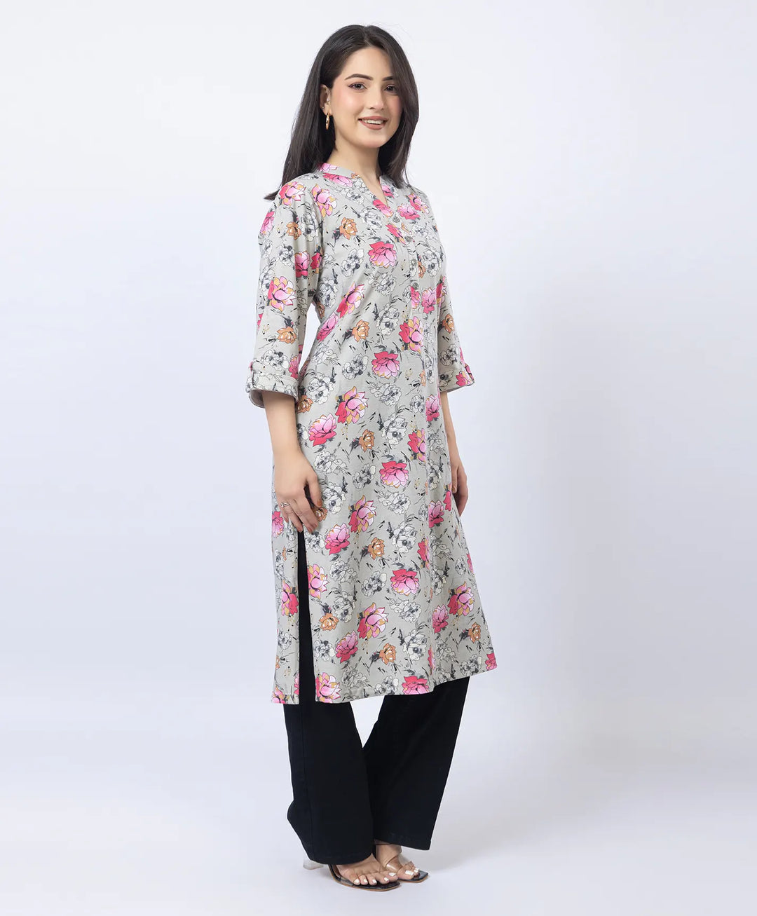 Floral Print Straight Silhouette Long Kurti