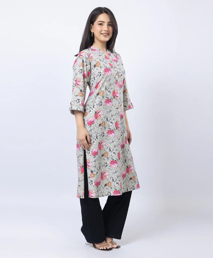 Floral Print Straight Silhouette Long Kurti