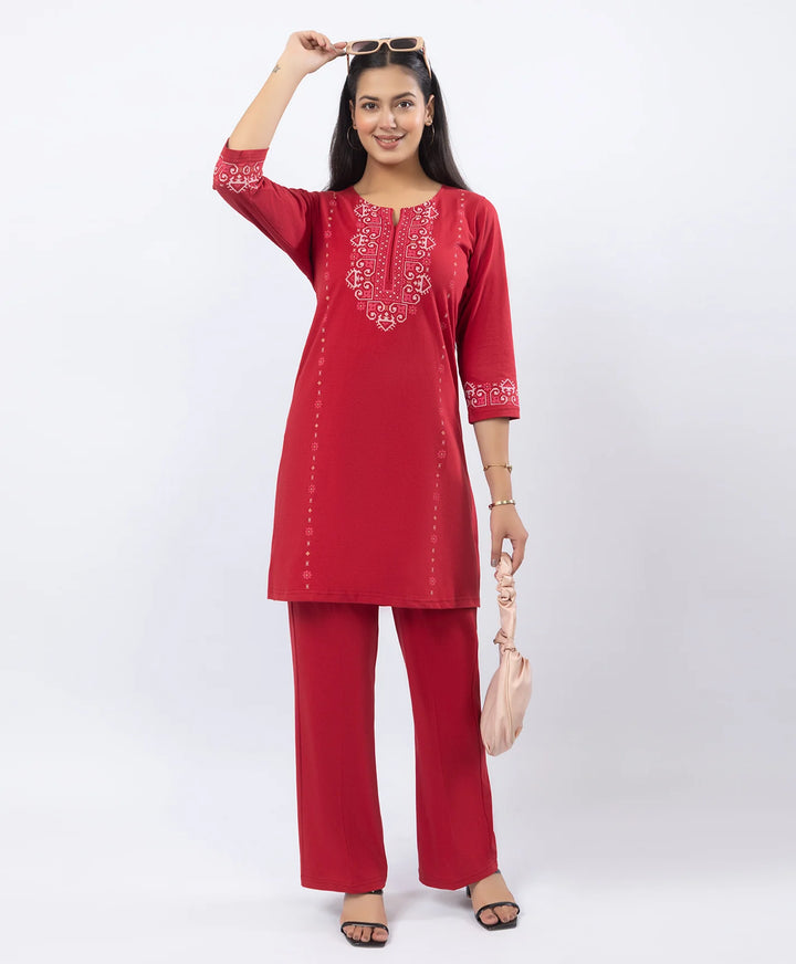 Embroidered-Style Printed Kurta Set