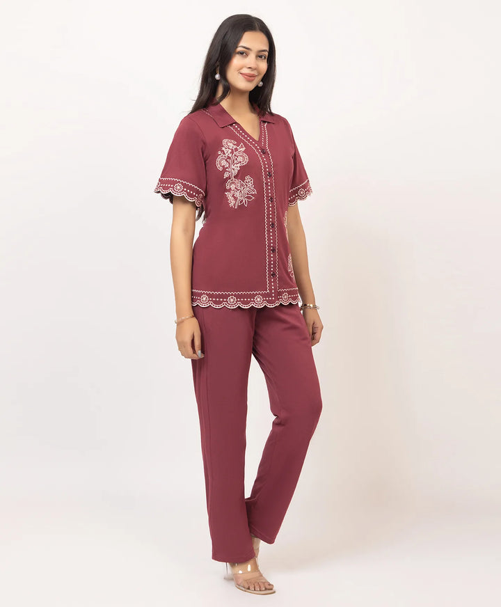 Elegant Embroidered Front-Open Co-Ord Set