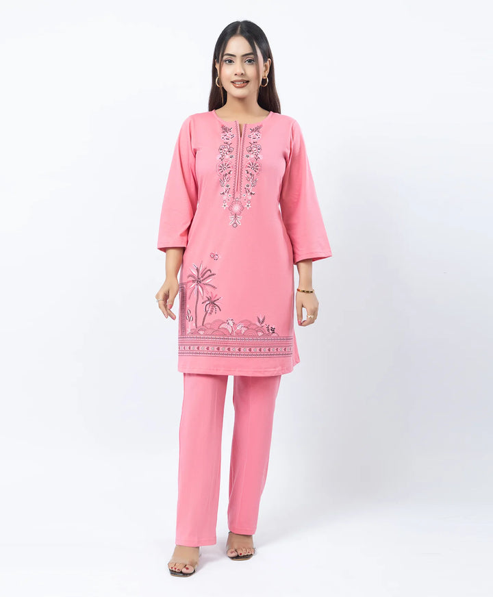 Premium Round Neck Border Printed Kurta Set with Straight-Fit Pants